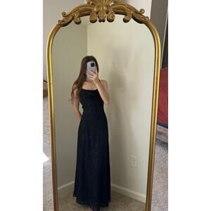 Vintage Y2K 90s Reggio Purple Black Overlay Glitter Long Dress